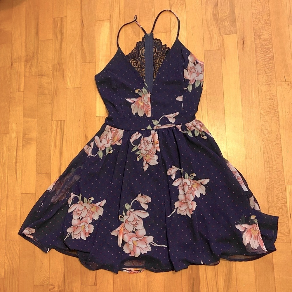 Navy floral mini dress